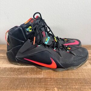 Nike LeBron 12 Data Black Bright Mango Hyper Punch Volt Shoes 684593-068 Mens 12